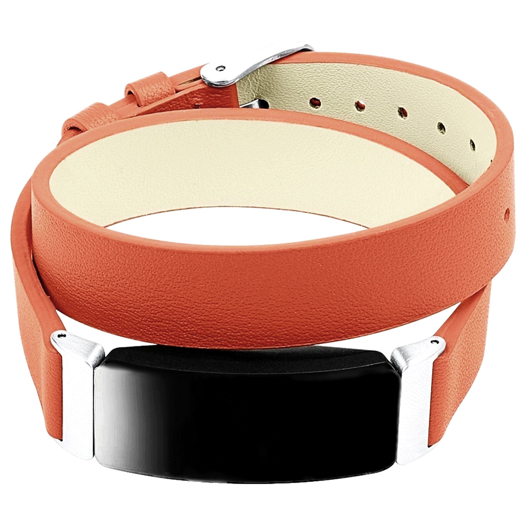 Fitbit Inspire HR and 2 Orange Soft Leather Band Strap for Fitness Tracker Wristband Wrap Bracelet Quick Release Silver Black Rose Gold